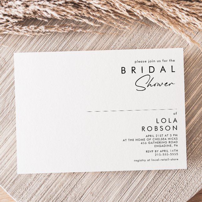 Möhippa för modernt minimalistiskt Vågrät Inbjudningar (Modern Minimalist Horizontal Bridal Shower Invitation.)