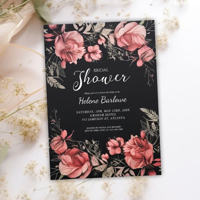 Möhippa för Moody Blommigt för gotisk Mörk Inbjudningar (Gothic Dark Moody Floral Bridal Shower Invitation)