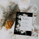 Möhippa för moody vinter-Blommigt Inbjudningar<br><div class="desc">Vi presenterar vår häpnadsväckande moody vinter-blommigt inbjudningskort för möhippan, med en vacker blommigt ram som består av buketter med vit ros och vintergröna, gräs-koner och eukalyptus på svart bakgrund. Denna inbjudan till elegant är perfekten till att inbjudan era gäster att fira det kommande bröllop med den blivande bruden. Den känsliga...</div>