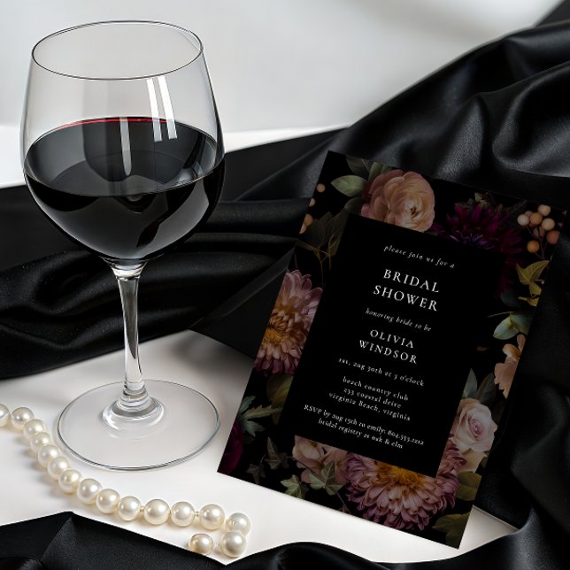 Möhippa för mörk och Moody gotisk svart Blommigt Inbjudningar (Dark and Moody Floral Goth Bridal Shower Invitation )