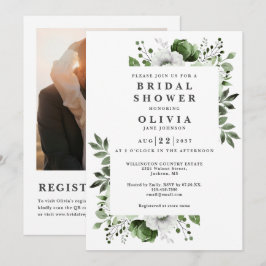 Möhippa för oliv grönt Blommigt Foto QR-kod Inbjudningar