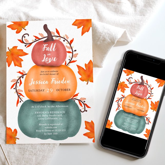 Möhippa för orange (Cute fall blåpumpor) Inbjudningar (Cute fall orange blue pumpkins bridal shower invitation)