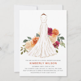 Möhippa för orange Fall Blommigt Bröllop Dress Inbjudningar