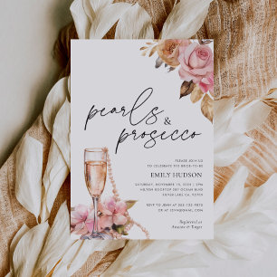 Möhippa för Pearls & Prosecco-Blommigt Inbjudningar