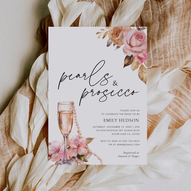 Möhippa för Pearls & Prosecco-Blommigt Inbjudningar (Skapare uppladdad)