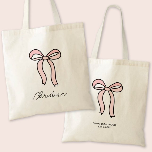 Möhippa för personlig Rosa Bow Coquette- Tygkasse (Personalized Pink Bow Coquette Bridal Shower Favor Tote Bag)
