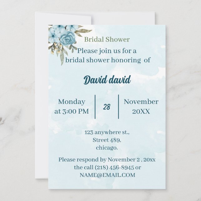 Möhippa för Personligen Blåblomma i elegant Inbjudningar (Framsida)