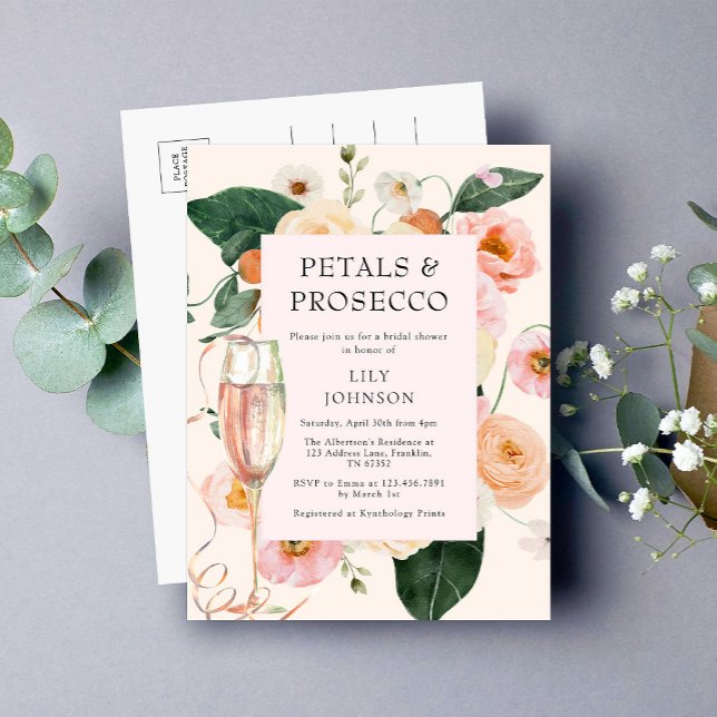 Möhippa för Petals- och Prosecco-Blommigt Inbjudan Vykort (Skapare uppladdad)