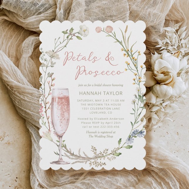 Möhippa för Petals och Proseccos Blommigt Inbjudningar (petals and prosecco brunch bridal shower invitation)