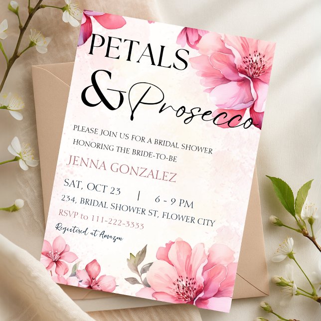Möhippa för Petals och Proseccos Blommigt Inbjudningar (Petals and Prosecco Floral Bridal Shower Invitation)