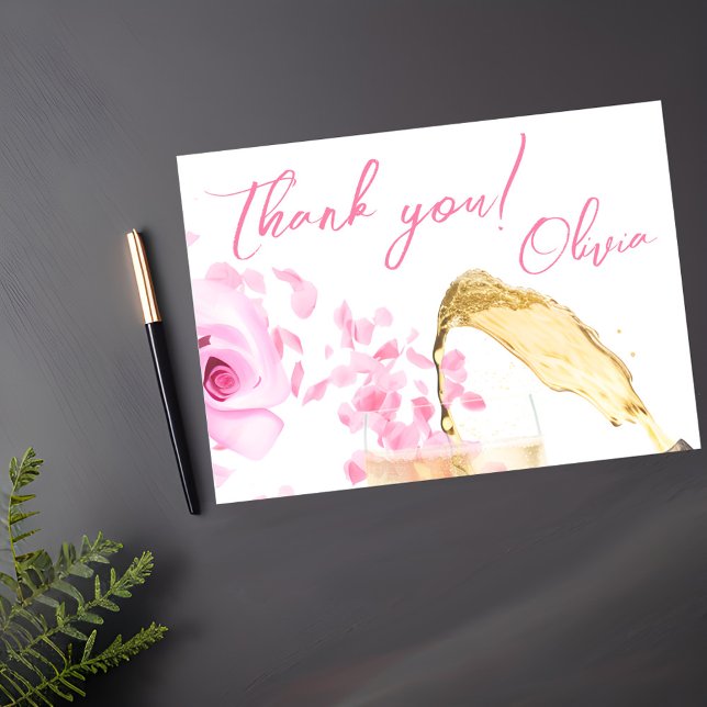Möhippa för Petals och Proseccos Rosa Tack Kort (Skapare uppladdad)
