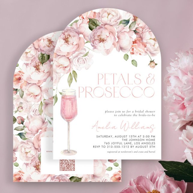 Möhippa för Petals & Prosecco QR-Rosa Inbjudningar (Skapare uppladdad)