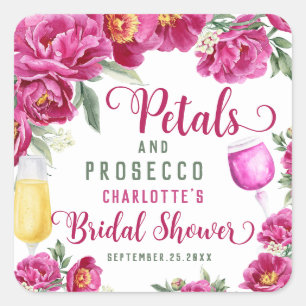 Möhippa för Petals & Prosecco Shock rosa Blommigt Fyrkantigt Klistermärke