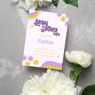 möhippa för retropurpel 70S-blommigt Inbjudningar