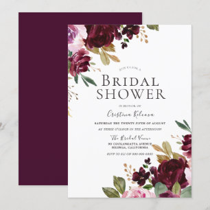 Möhippa för Romantic Burgundy Blommigt Elegant Inbjudningar