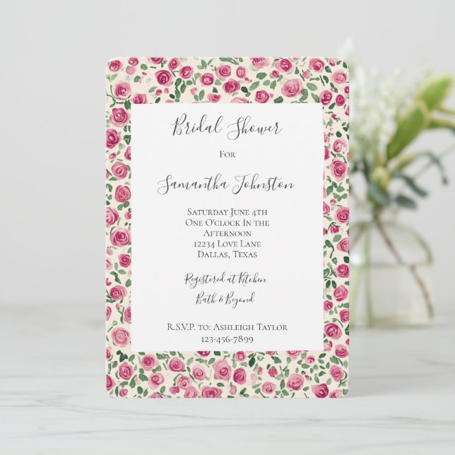 Möhippa för Romantisk Chic Rosa ros Blommigt Inbjudningar (Stående Fram)