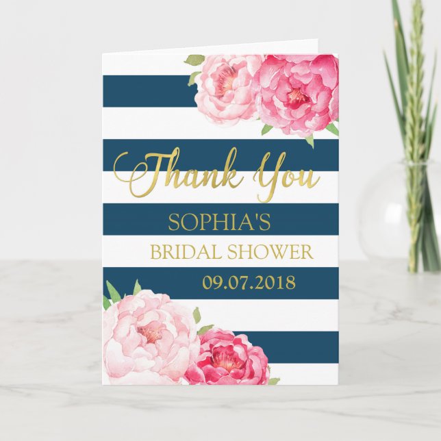 Möhippa för Rosa av blå Rand-Blommigt Tack Kort (Framsida)