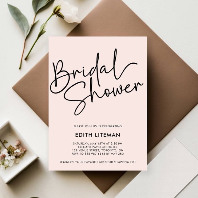 Möhippa för Rosa av enkel handskriven Elegant Inbjudningar (HANDWRITTEN CALLIGRAPHY SCRIPT MODER BRIDAL SHOWER PARTY INVITATION BLACK AND BLUSH PINK)
