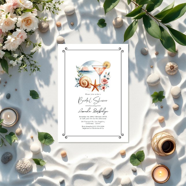 Möhippa för  Rosa av kustnära Chic Inbjudningar (Coastal Chic Blush Pink Bridal Shower Invitation)