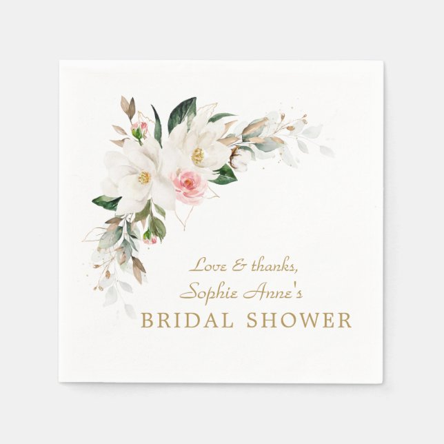 Möhippa för Rosa av Luxury White Magnolia Blommigt Pappersservett (Framsidan)