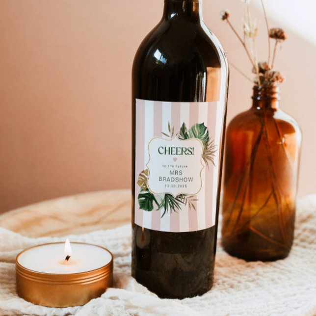 Möhippa för rosa av tropisk chic i Retro grönt ran Vinflaska Etikett (Skapare uppladdad)