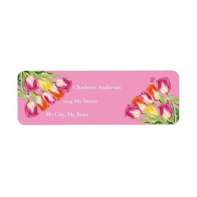 Möhippa för Rosa av tulpaner och fjäril Returadress Etikett (Framsidan)