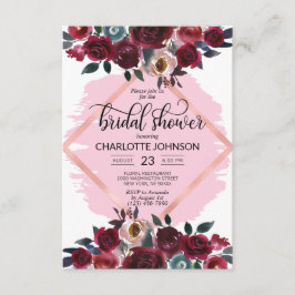 Möhippa för Rosa av vattenfärgen Blommigt Burgundy Inbjudningar