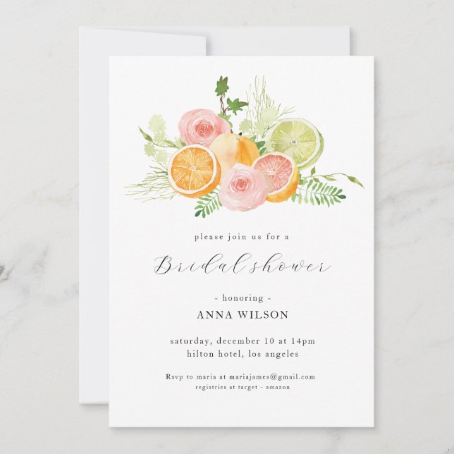 Möhippa för Rosa av vattenfärgsBlommigt Grönt Inbjudningar (Framsida)