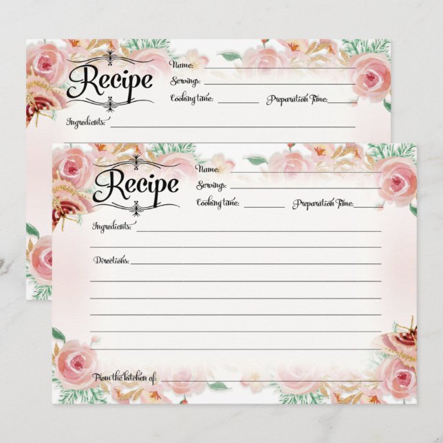 Möhippa för  Rosa Blommigt Ro Guld Recipe  Inbjudningar (Fram/baksida)