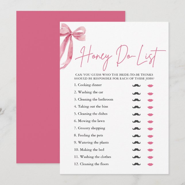 Möhippa för  Rosa Bow Honung Do List Inbjudningar (Fram/baksida)