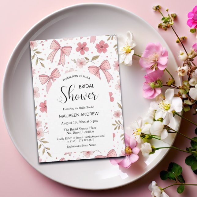Möhippa för Rosa Bow och Blommigt för Preppy Inbjudningar (Skapare uppladdad)