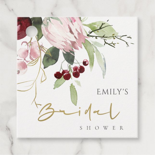 MÖHIPPA FÖR  ROSA BURGUNDY PROTEA BLOMMIGT GÅVOR ETIKETTER (Framsida)