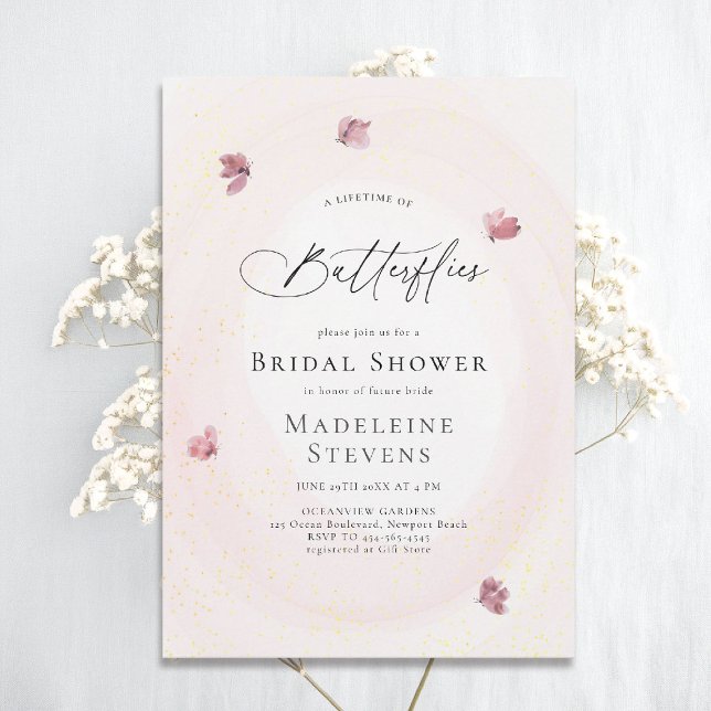 Möhippa för  Rosa Chic för livstid Inbjudningar (lifetime of butterflies theme bridal shower invitation whimsical watercolor romantic dreamy)