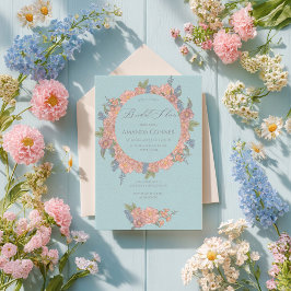 Möhippa för rosa och blå shabby chic-blommigtar inbjudningar