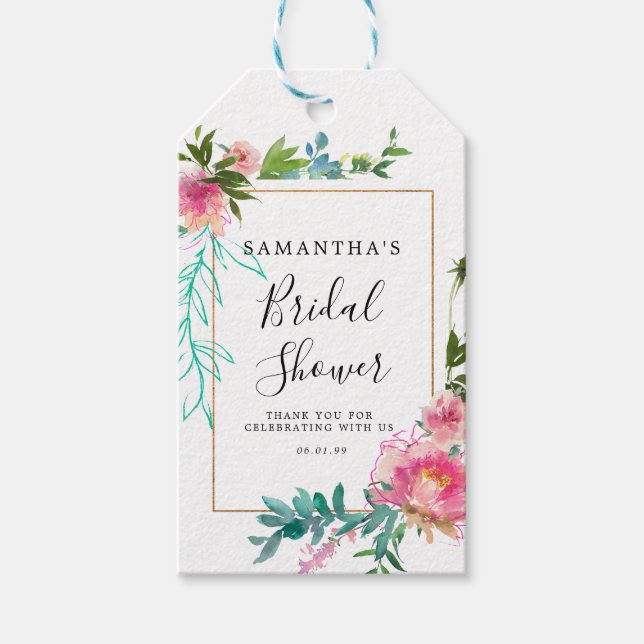 Möhippa för rosa och Guld Blommigt-DIY Presentetikett (Framsidan)