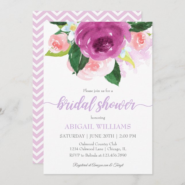 Möhippa för  Rosa och Lila Blooms Inbjudningar (Fram/baksida)