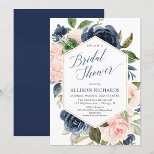 möhippa för rosa och marin blå blommigt inbjudningar