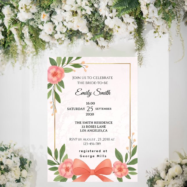 Möhippa för  Rosa VattenfärgsfärgBlommigt Inbjudningar (Skapare uppladdad)