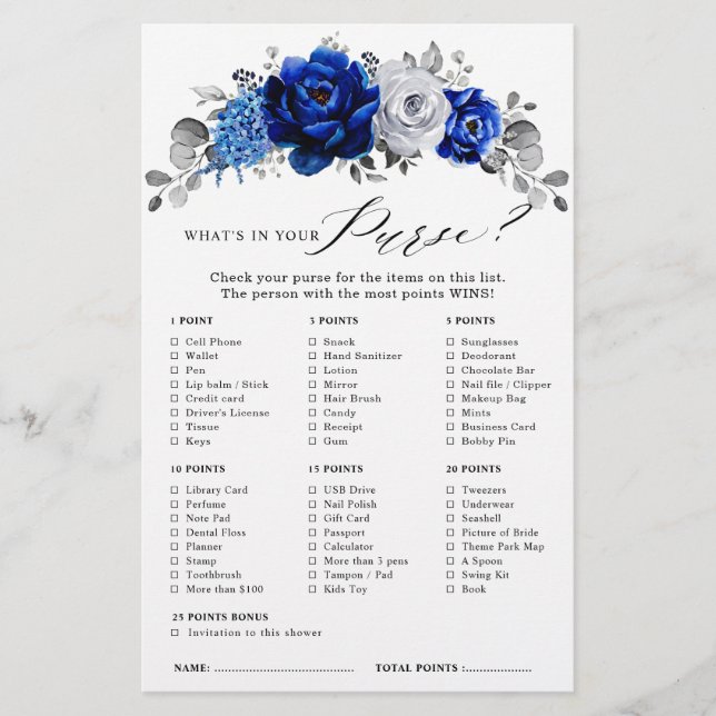 Möhippa för royal Blue White Silver Blommigt  (Framsida)