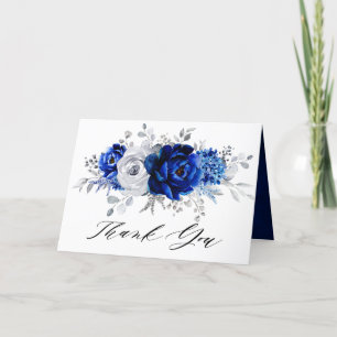 Möhippa för royal Blue White Silver Blommigt Tack Kort