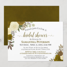 Möhippa för Rustic Guld Watercolor Blommigt Chic Inbjudningar