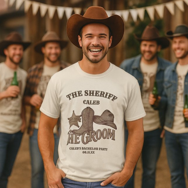 Möhippa för Sheriff Brudgummen Rolig Cowboy-fest T Shirt (Skapare uppladdad)