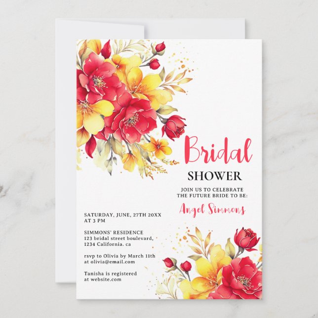 Möhippa för skript för röd hett-blommigt inbjudningar (Framsida)