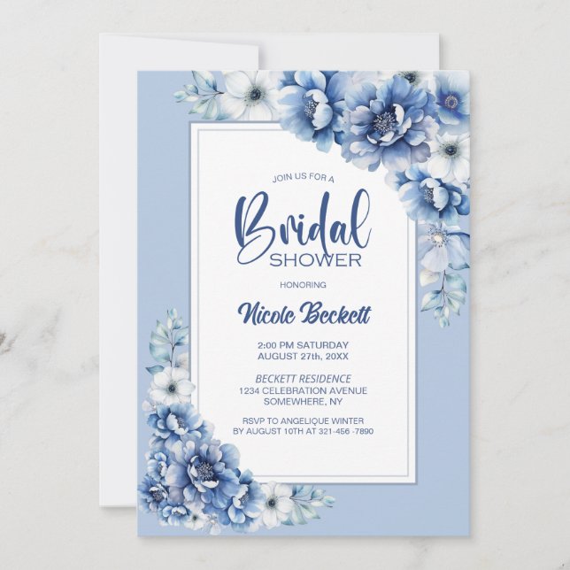 Möhippa för snyggt blå Blommigt Inbjudningar (Framsida)