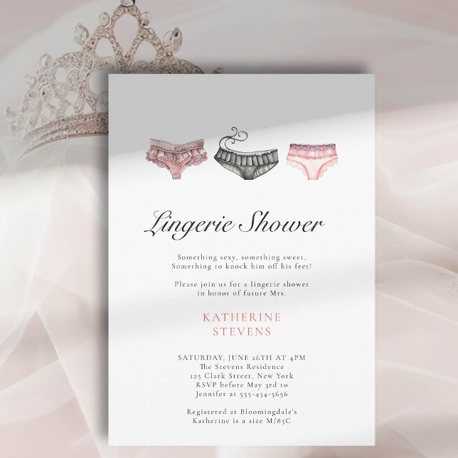 Möhippa för svart Rosa, Chic för  av svart vattenf Inbjudningar (lingerie shower invitation bridal party pink black underwear watercolor)