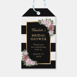 Möhippa för Tack av svart Rosa-Blommigt Presentetikett