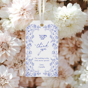 Möhippa för tea Party Blue Blommigt Presentetikett