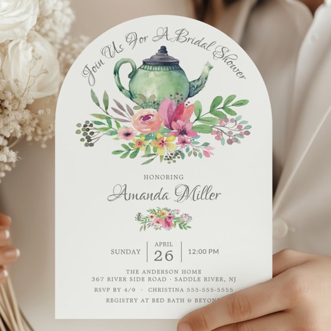 Möhippa för Tekanna av vattenfärgsBlommigt Inbjudningar (Skapare uppladdad)