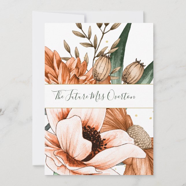 Möhippa för Terracotta Orange Blommigt Elegant  Inbjudningar (Baksida)