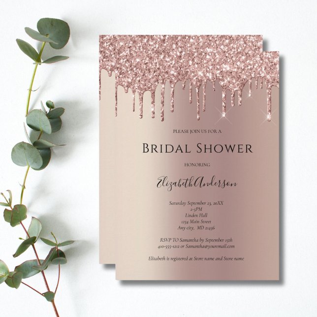 Möhippa för Trendig av drivglaset ro Guld Glitter Inbjudningar (Rose Gold Dripping glitter Bridal Shower invitation. Printed or Digital Download)